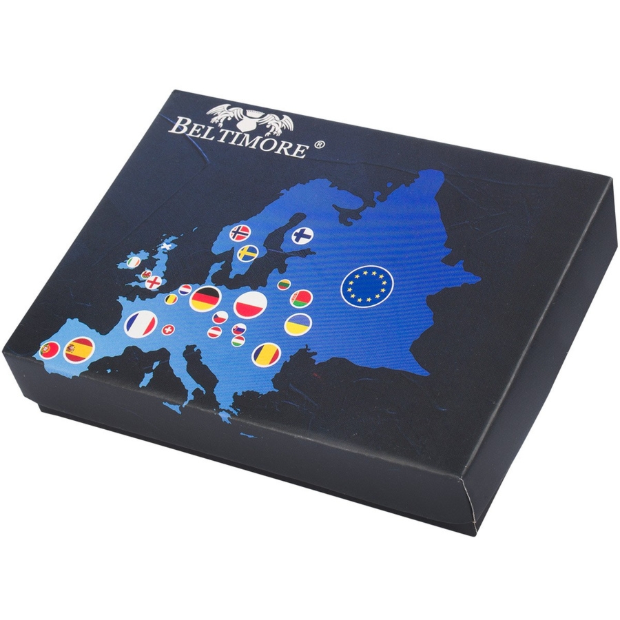 Portfel skórzany męski mały pionowy z flagą granatowy RFiD Beltimore D48