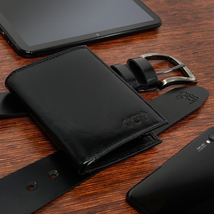 Zestaw męski skórzany premium Beltimore portfel pasek U30 : Kolory - czarny, Rozmiar pasków - r.115-130 cm