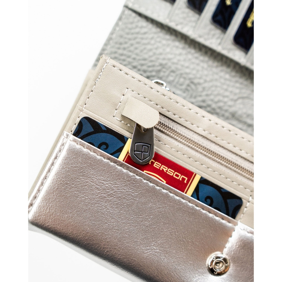 Wielokolorowy, duży portfel damski ze skóry ekologicznej i naturalnej zamykany zatrzaskiem PTN PX27-1-NPK Peterson