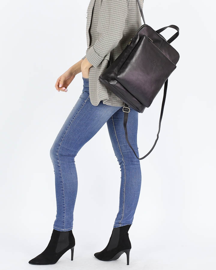 Elegancki plecak damski skórzany premium MARCO MAZZINI czarny PL66a