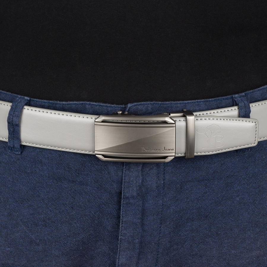 Pasek męski skórzany klamra automatyczna jasno szary Beltimore A51 : Kolory - szary, srebrny, Rozmiar pasków - r.100-115 cm