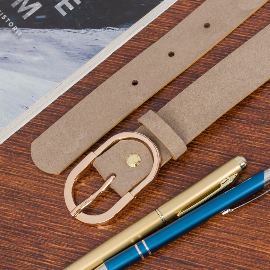 Skórzany pasek damski do spodni sukienki cielisty skóra nat. zamszowa 3 cm Beltimore E53 : Kolory - ecru, kremowy, Rozmiar pasków - r.115-130 cm