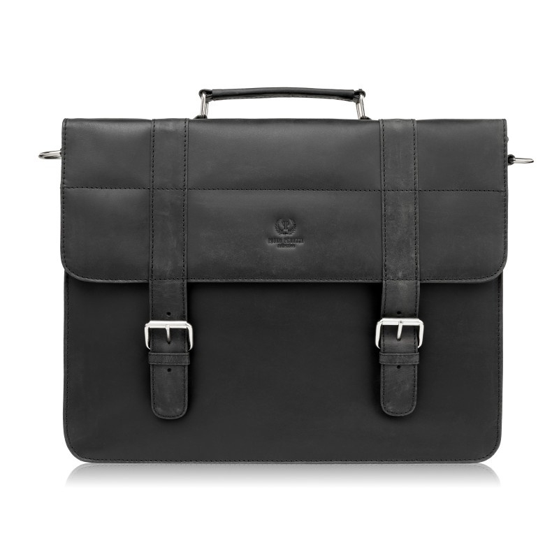 TORBA MĘSKA NA RAMIĘ SKÓRZANA AKTÓWKA VINTAGE CZARNA PAOLO PERUZZI T-99-HBL