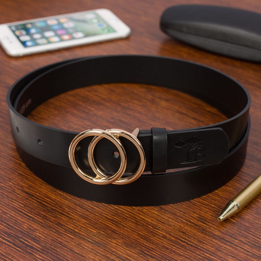 Skórzany pasek damski do spodni sukienki koła klasyczny czarny Beltimore B02 : Kolory - czarny, Rozmiar pasków - r.115-130 cm