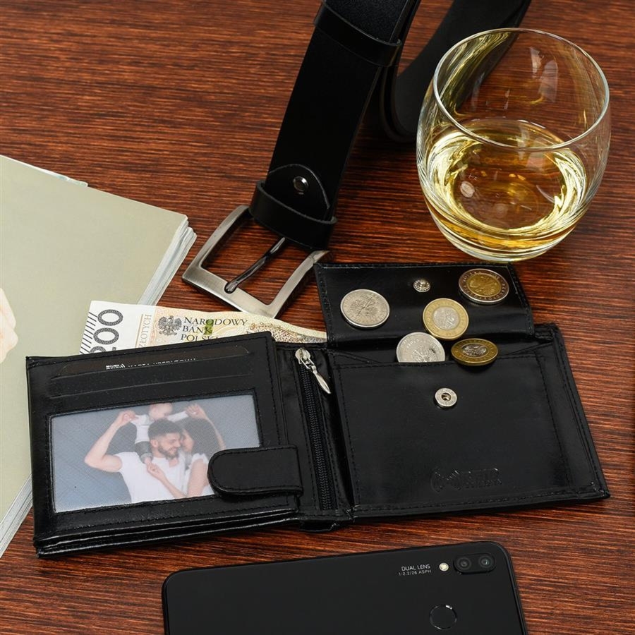 Zestaw męski skórzany premium Beltimore portfel pasek klasyczny U32 : Kolory - czarny, Rozmiar pasków - r.110-125 cm