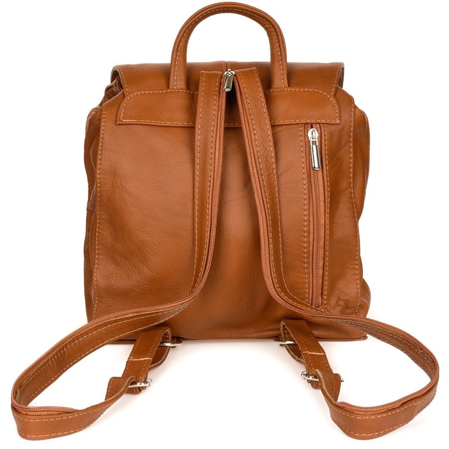 Plecak skórzany damski z klapą solidny Beltimore koniak S41