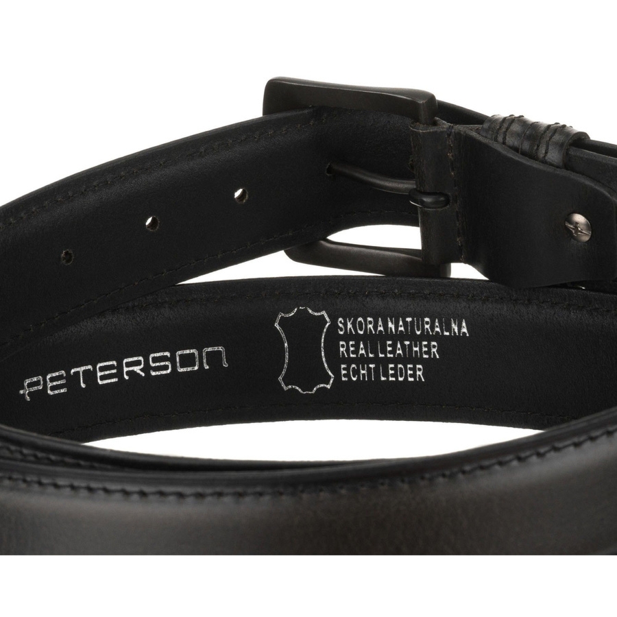 Skórzany, czarny pasek męski z klasyczną klamrą - Peterson