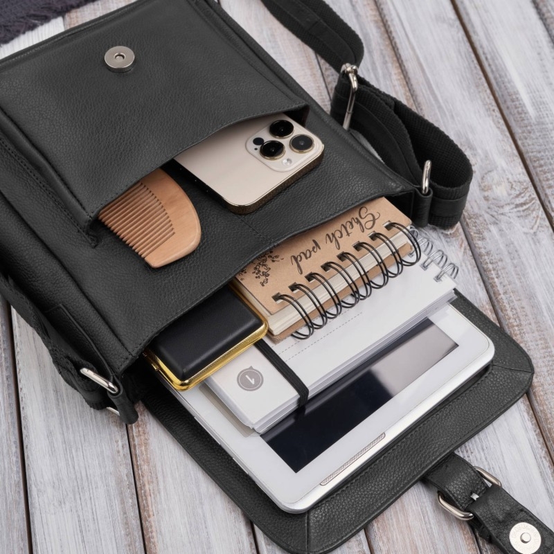 Listonoszka męska na ramię vintage retro ze skóry naturalnej czarna Paolo Peruzzi E-32-BL