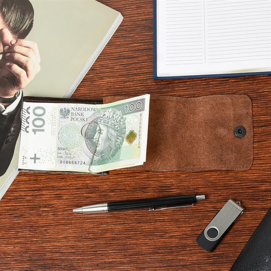 Banknotówka portfel brązowy etui na pieniądze retro uniseks skórzane G65