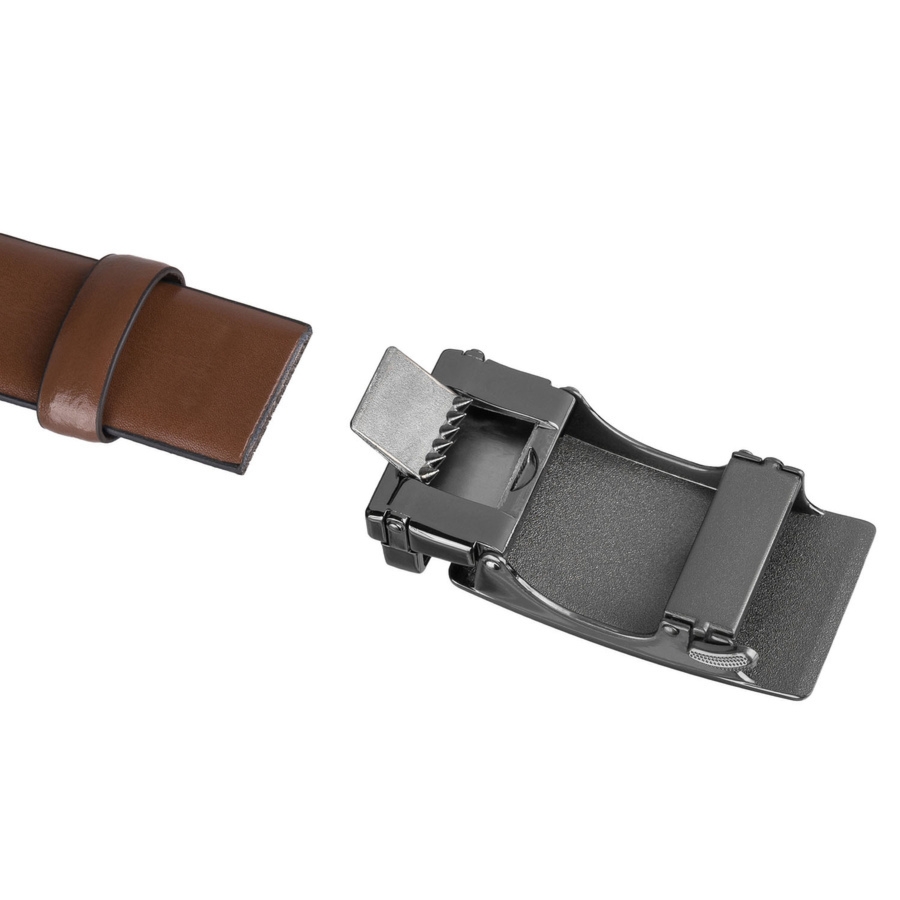 Skórzany pasek męski w brązowym kolorze z automatyczną klamrą - Peterson