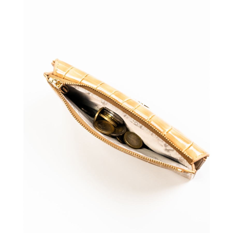 Beżowy portfel damski ze skóry ekologicznej z tłoczeniem na wzór skóry krokodyla - Peterson