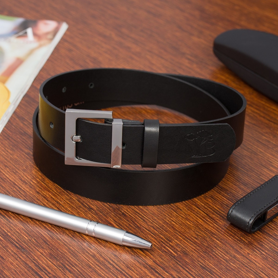 Skórzany pasek damski do spodni sukienki czarna skóra nat 3 cm Beltimore D66 : Kolory - czarny, Rozmiar pasków - r.105-120 cm