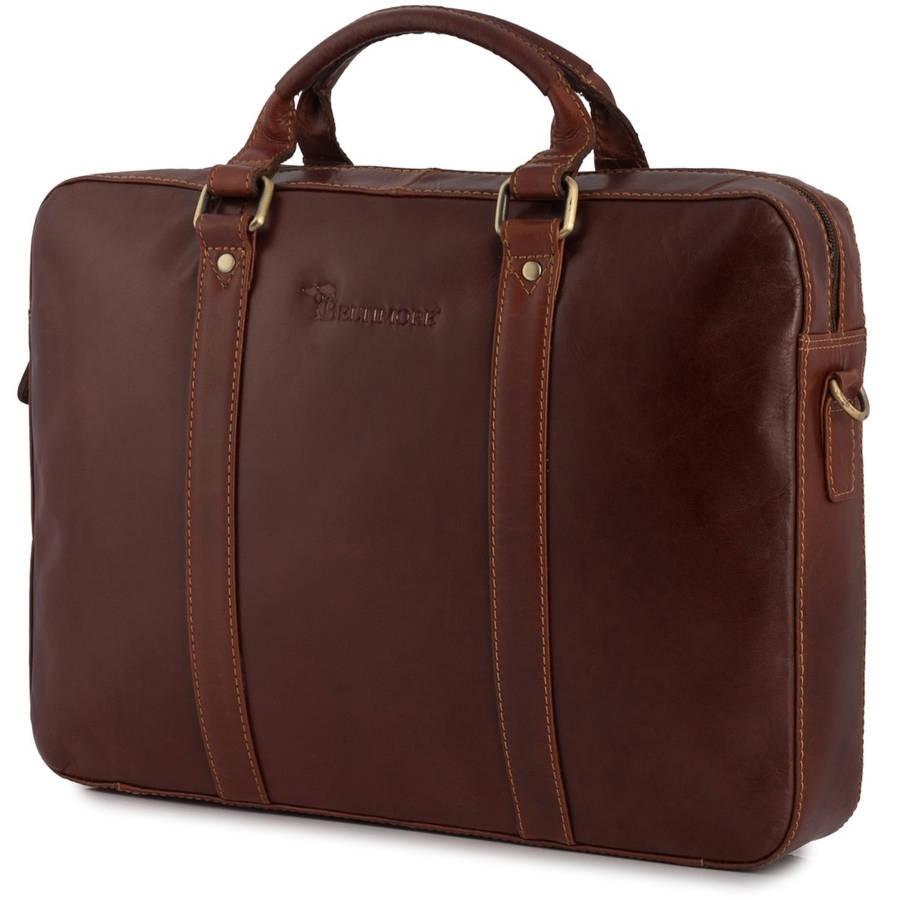 Torba męska skórzana na ramię laptopa duża koniakowa biznesowa Beltimore N06
