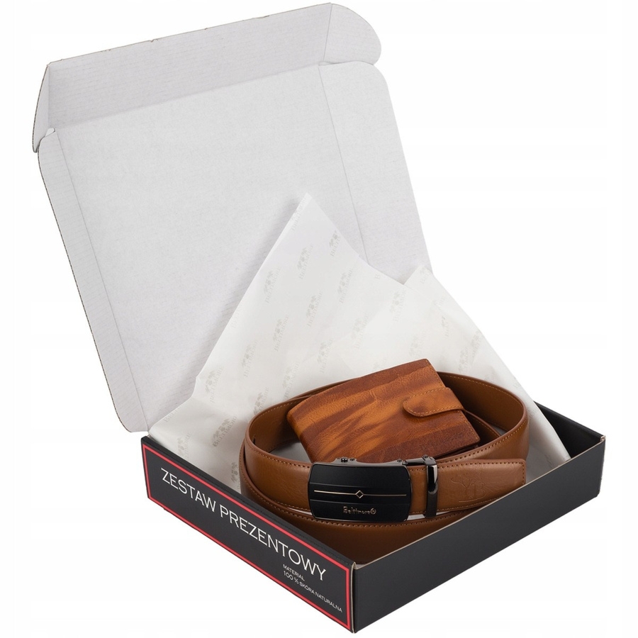 Zestaw prezentowy męski skórzany pasek portfel pudełko premium Beltimore Z52