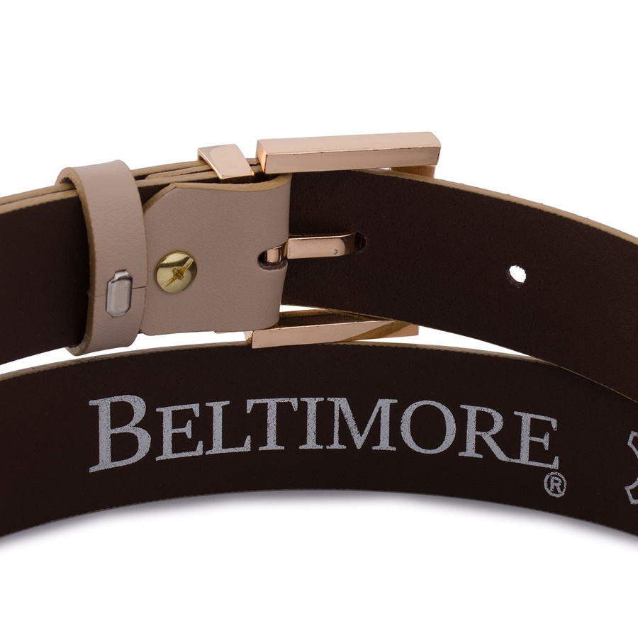Pasek skórzany BELTIMORE r.95-110 cm D68 beżowy