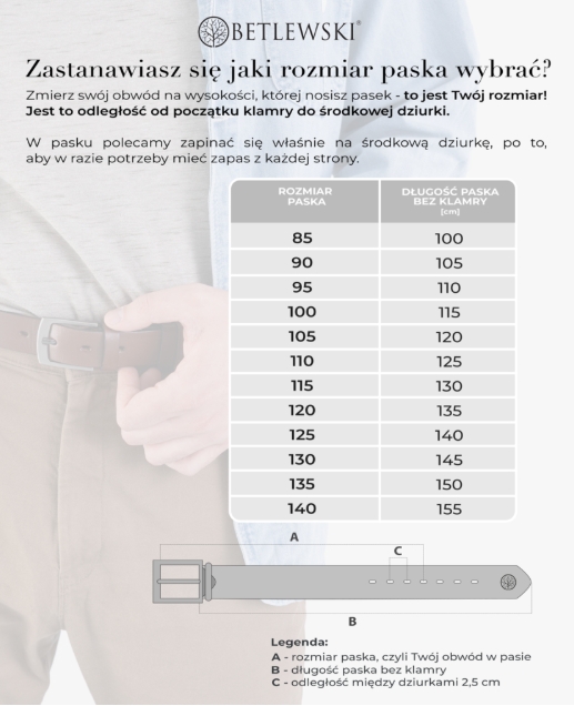 Skórzany pasek BETLEWSKI LIC35-0 GNGRANAT 130