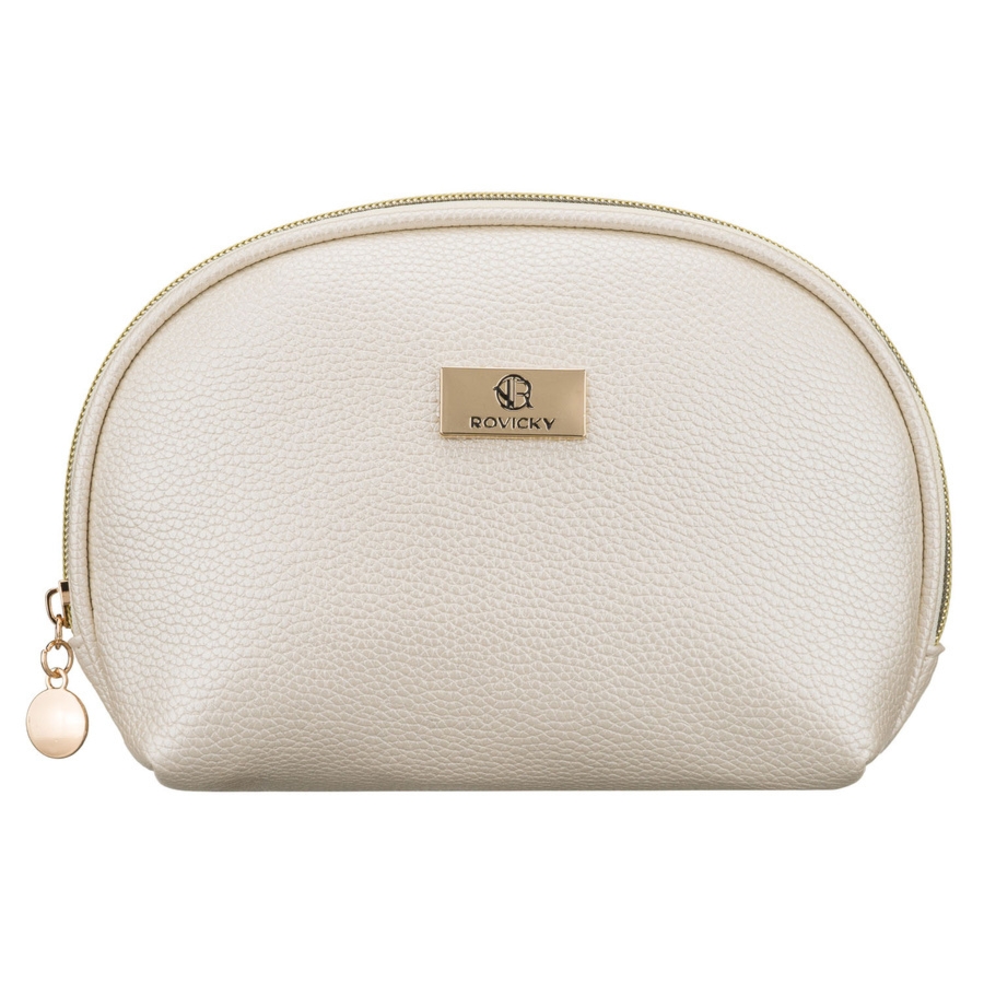 Beżowa kosmetyczka ze skóry ekologicznej, jednokomorowa i zamykana suwakiem - Rovicky