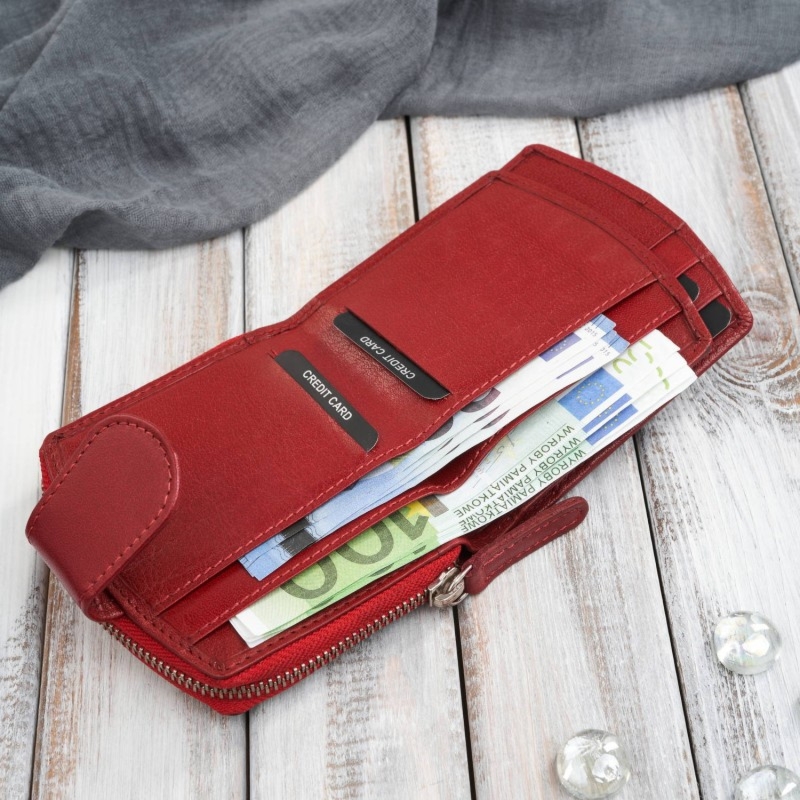 Portfel damski skórzany czerwona portmonetka RFID Paolo Peruzii AL-24-RD