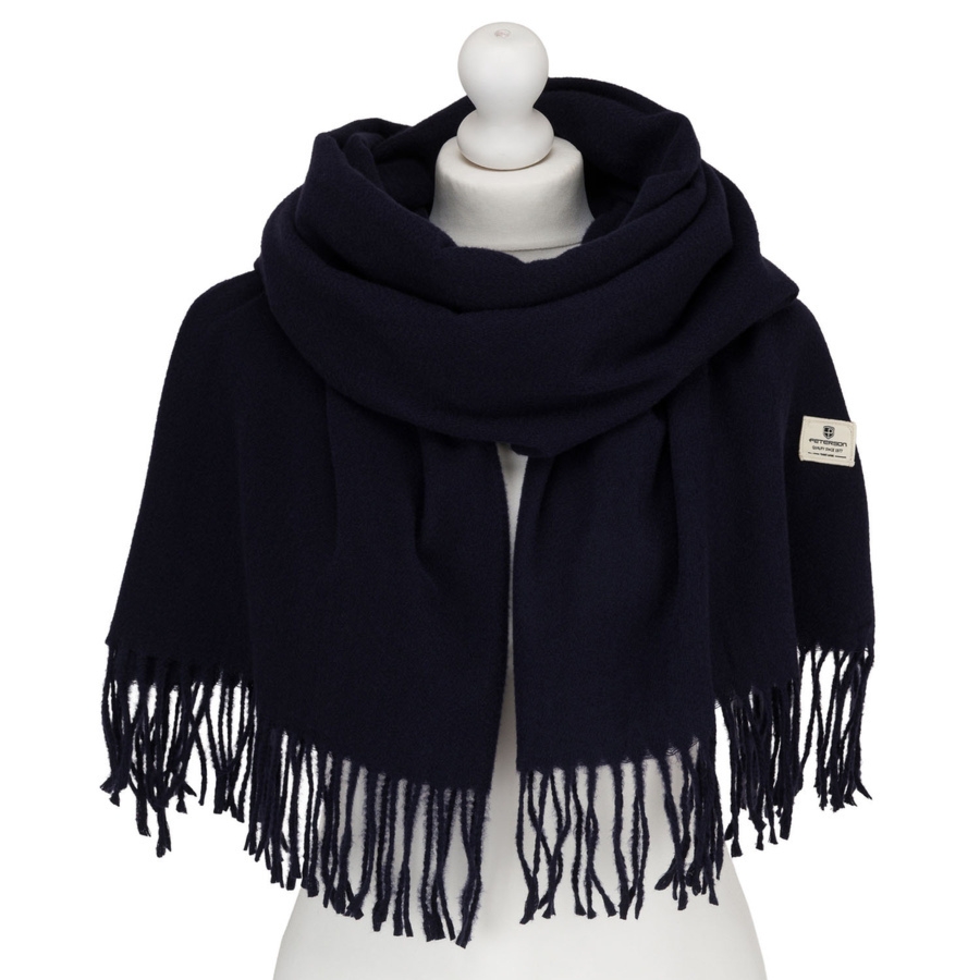 Granatowy, elegancki szalik damski z poliestru z frędzlami - Peterson