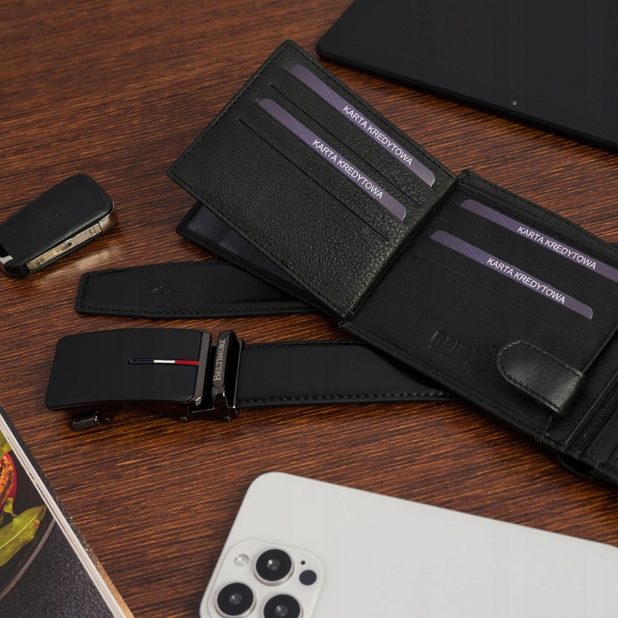 Zestaw prezentowy męski skórzany pasek portfel pudełko premium Beltimore Z49