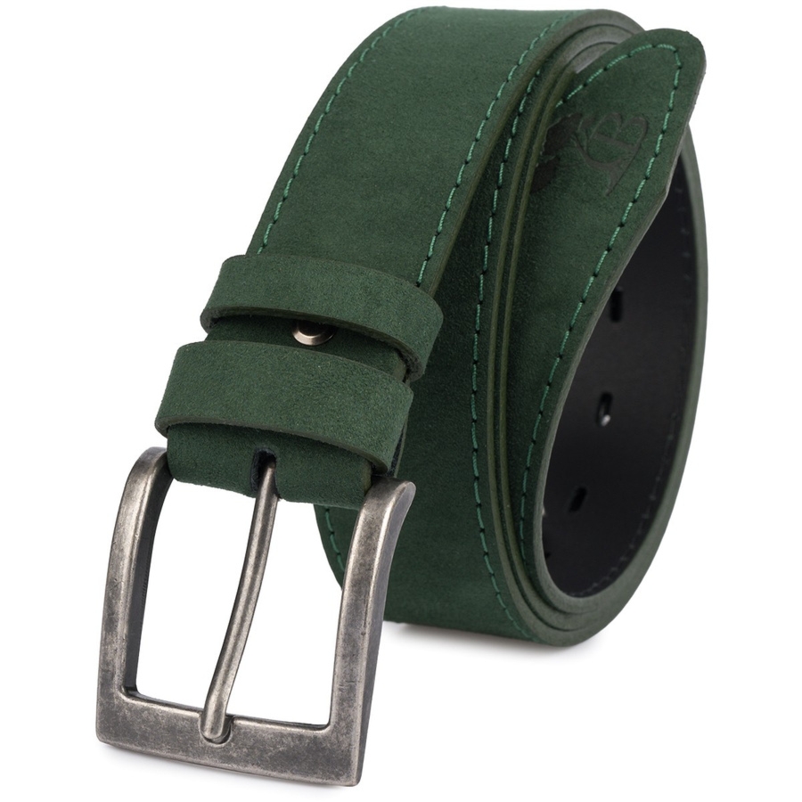 Pasek męski skórzany zamszowy skóra naturalna zielony Beltimore W49 : Kolory - zielony, Rozmiar pasków - r.90-105 cm