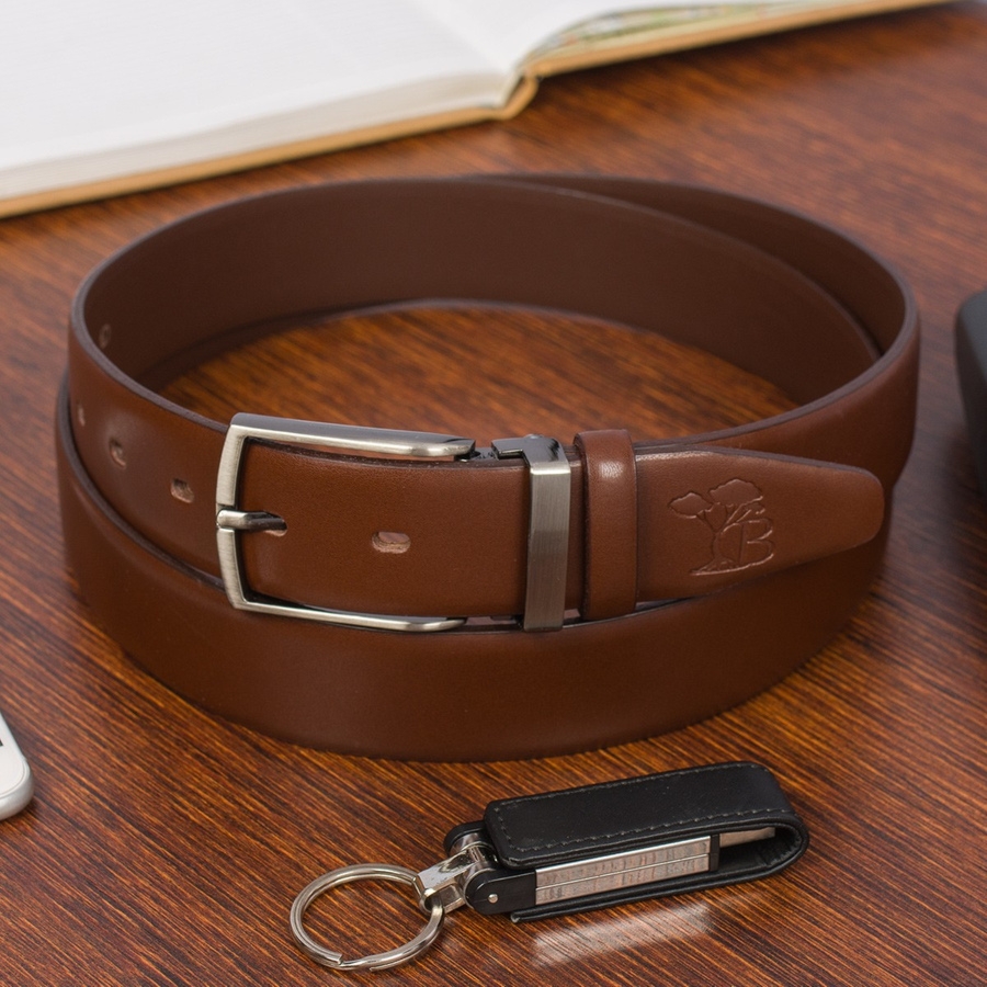 Pasek męski skórzany premium 3,5 cm casualowy brązowy skóra lico Beltimore brązowy E37 : Kolory - brązowy, beżowy, Rozmiar pasków - r.95-110 cm