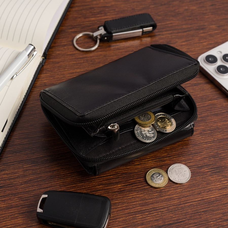 Portfel skórzany damski duży pionowy RFiD skóra klasyk czarny Beltimore A08