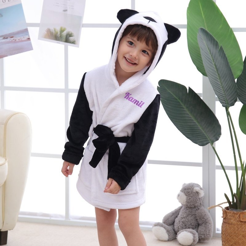 Image of Szlafrok dziecięcy biały Panda z Twoim Haftem