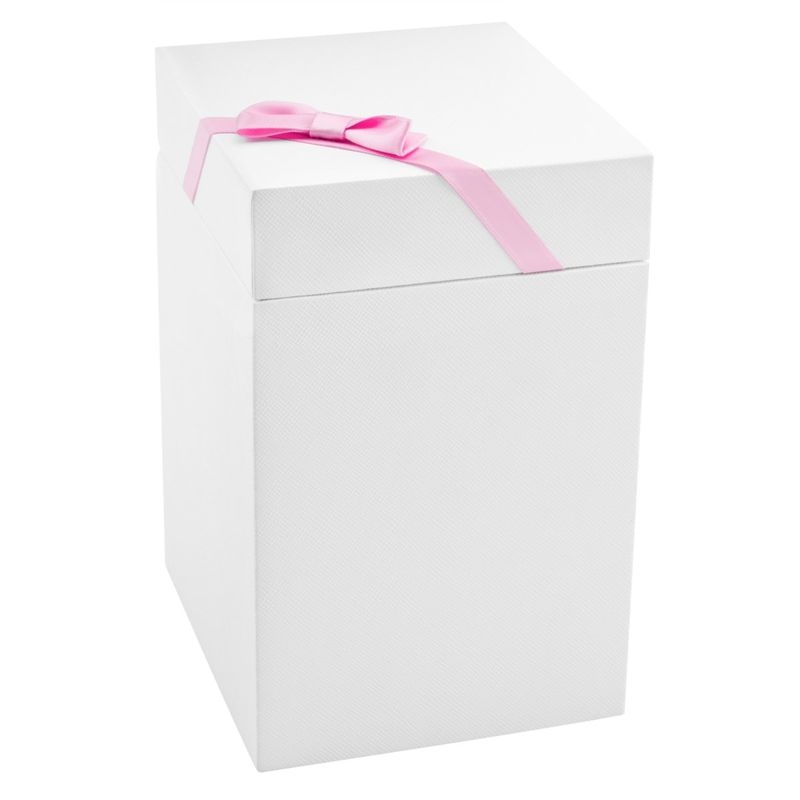 Image of Pudełko prezentowe białe 10x10x17 z różową tasiemką