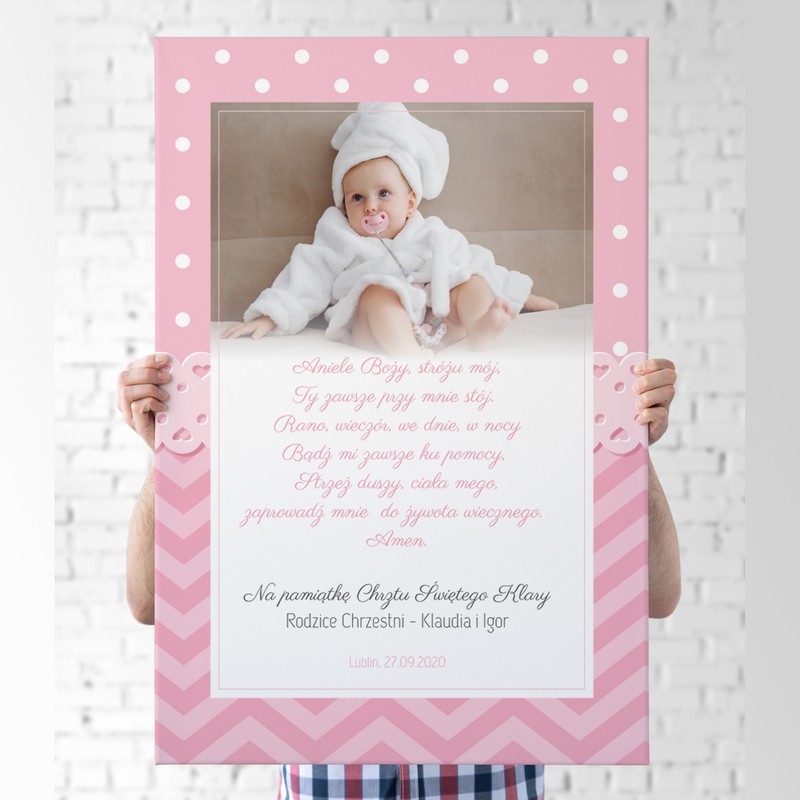 Image of Obraz dla dziewczynki z różową ramką na chrzest 40 x 60 cm