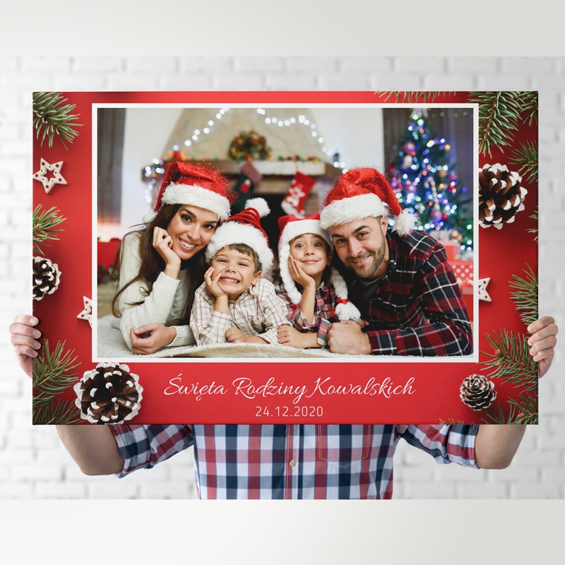 Image of Obraz świąteczny na płótnie Prezent na Boże Narodzenie ze zdjęciem 70x100 cm