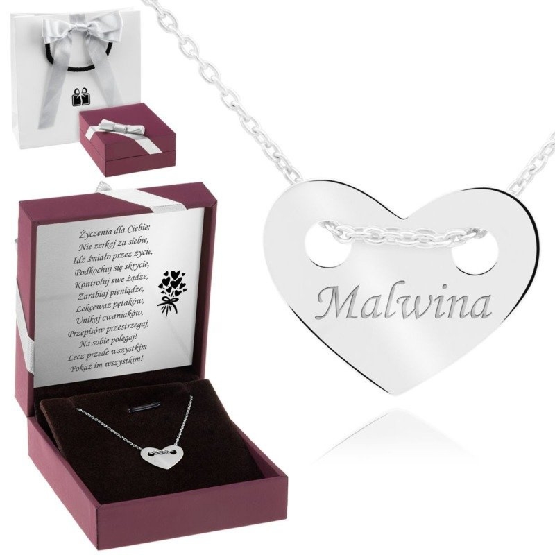 Naszyjnik serce srebro pr.925 z grawerem i dedykacją w pudełku