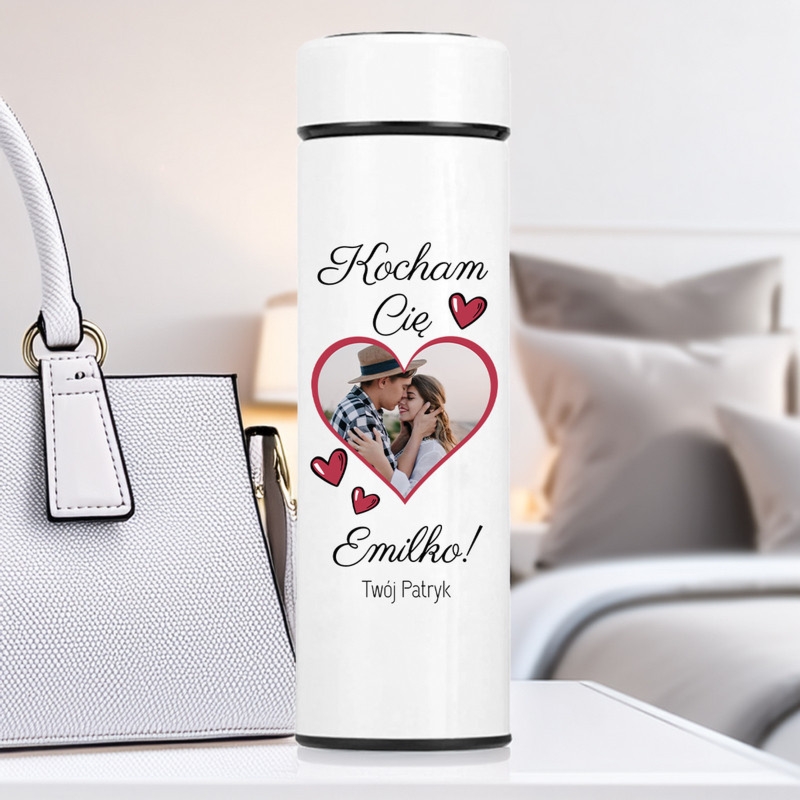 Kubek termiczny LED na Walentynki ze zdjęciem, podpisem i imieniem