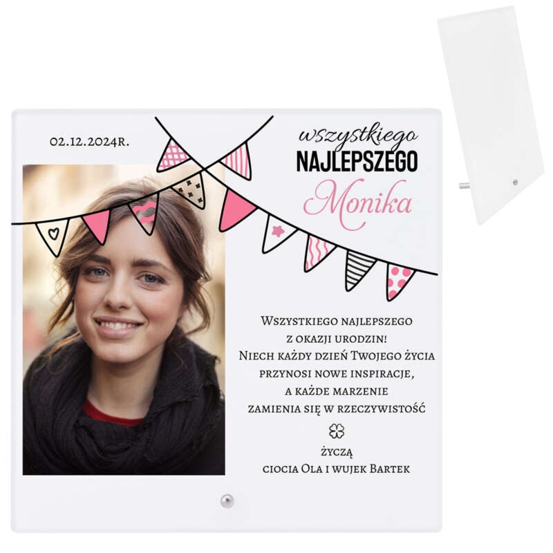 Szklana ramka z personalizacją na urodziny – ze zdjęciem