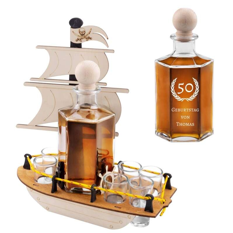 Image of 7-teiliges Set Segelschiff Karaffe und Gläser mit Gravur