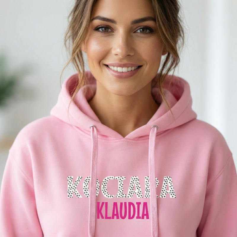 Personalizowana bluza z imieniem – różowa bluza z nadrukiem „Kociara Klaudia”