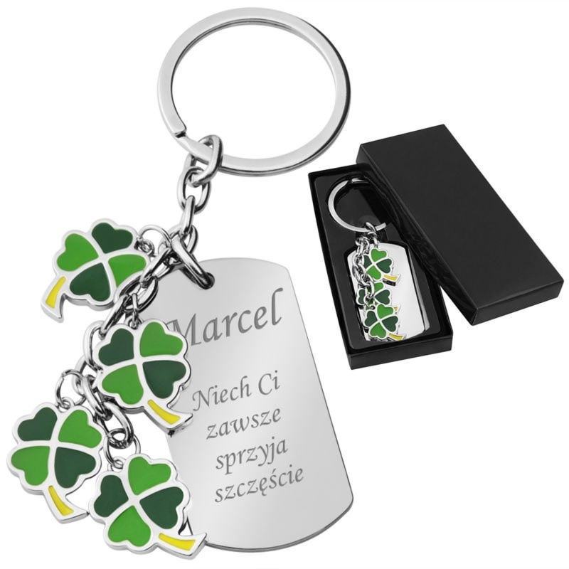 Brelok breloczek do kluczy Koniczynki i Nieśmiertelnik Grawer