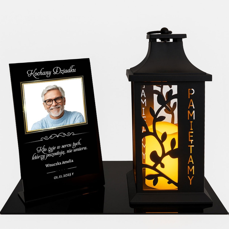 Zestaw pamiątkowy znicz LED z tabliczką ze zdjęciem dla Dziadka