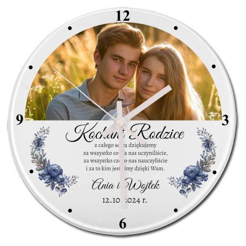 Podziękowanie dla rodziców: szklany zegar UV ze zdjęciem