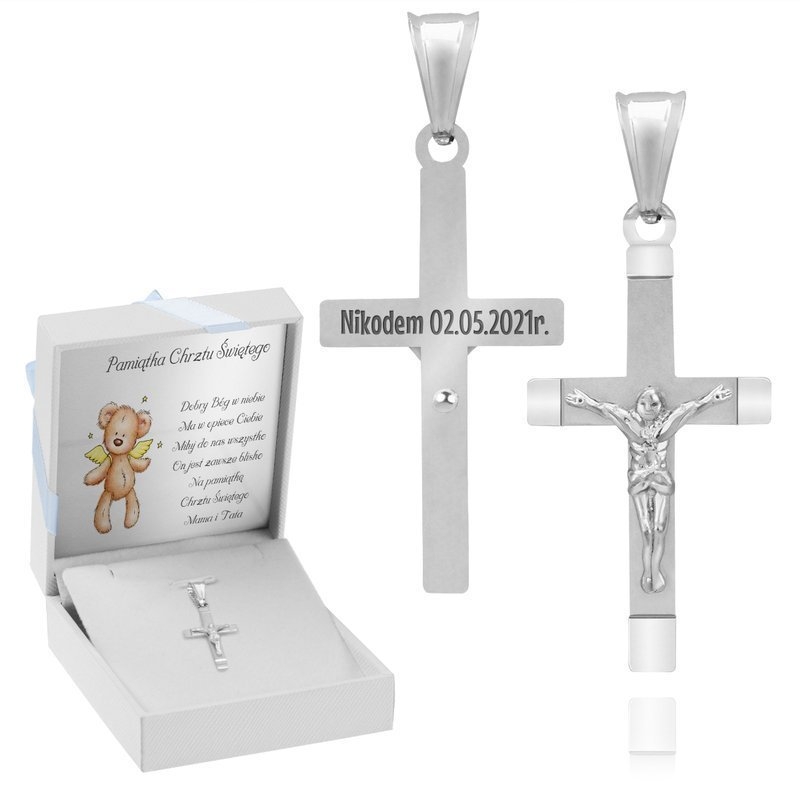 Image of Srebrny 925 Krzyżyk z Jezusem Komunia Chrzest Dedykacja