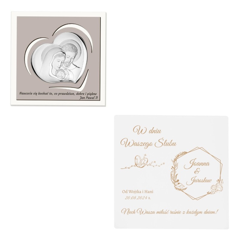 Obrazek Święta Rodzina w sercu na ślub z grawerem laserowym