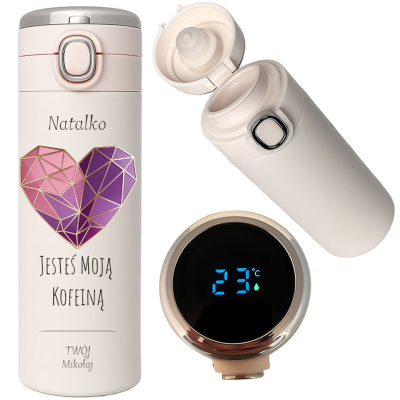 Walentynkowy kubek termiczny LED z nadrukiem UV Serce z personalizacją