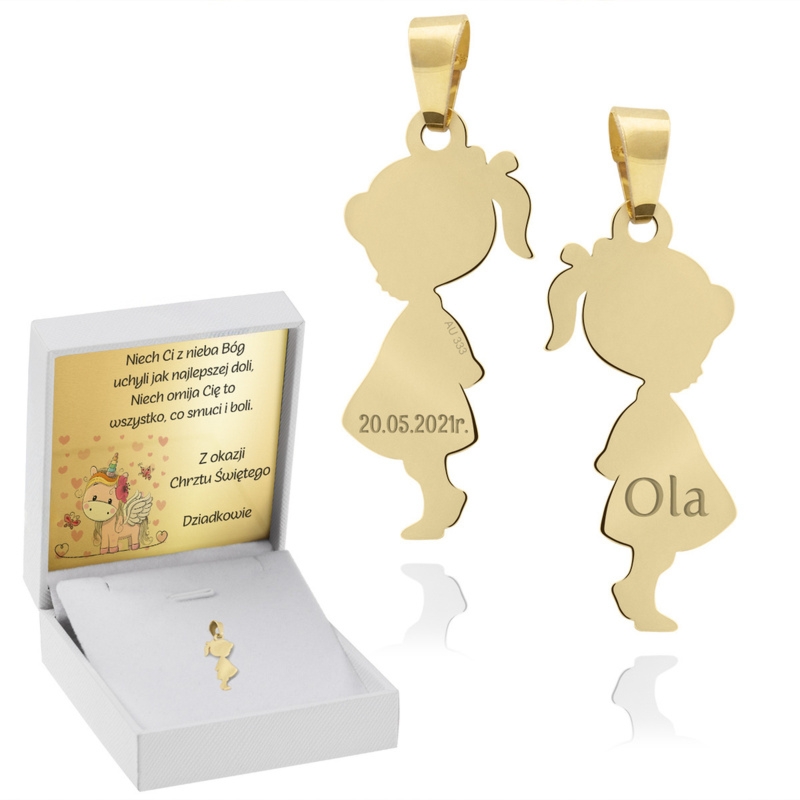 Na chrzest wisiorek Dziewczynka pr. 333 z grawerem i pudełkiem
