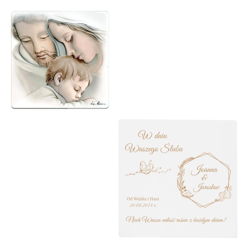 Obrazek Święta Rodzina ręcznie malowany na ślub z grawerem