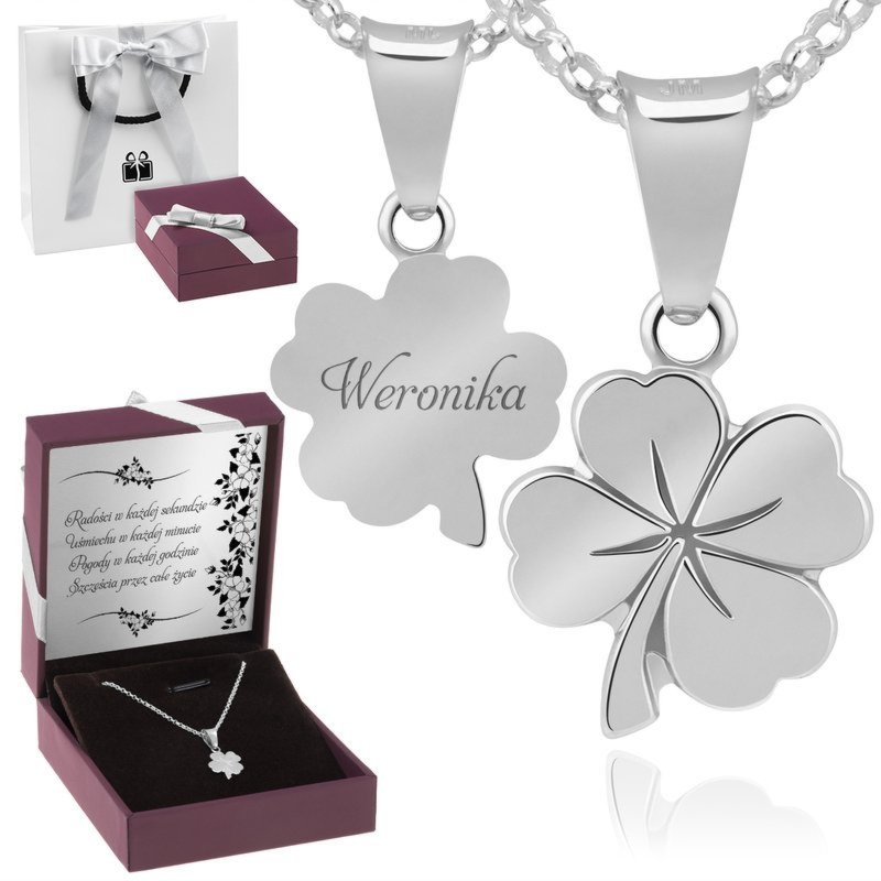 Wisiorek koniczynka ze srebra 925 z grawerem i dedykacją