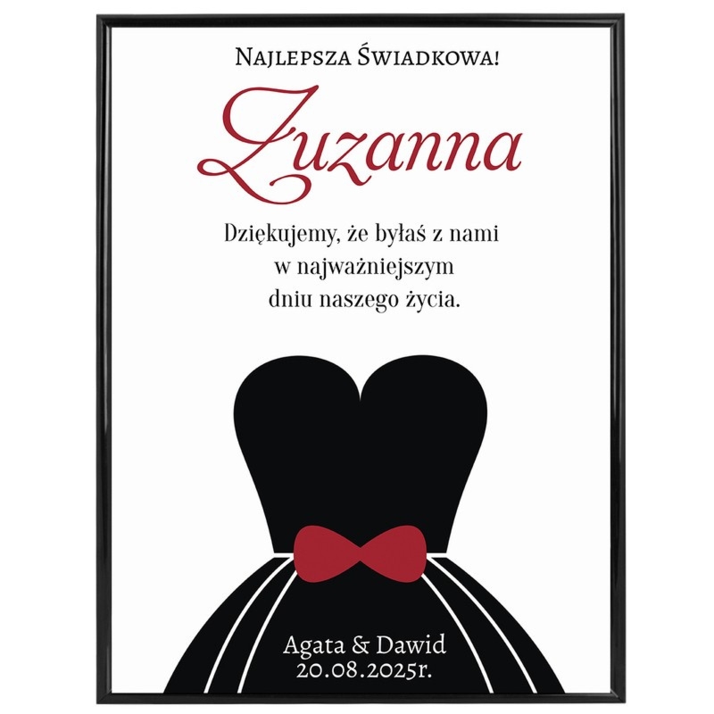 Plakat w ramce Najlepsza Świadkowa – podziękowanie dla świadkowej