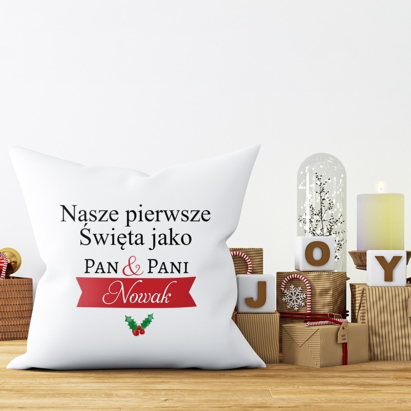 Świąteczna poduszka na Mikołajki Pierwsze Święta z personalizacją