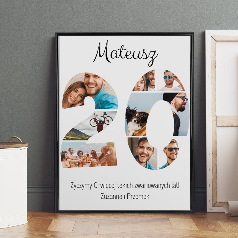 Plakat na 20 urodziny ze zdjęciami Szalone wspomnienia w ramce