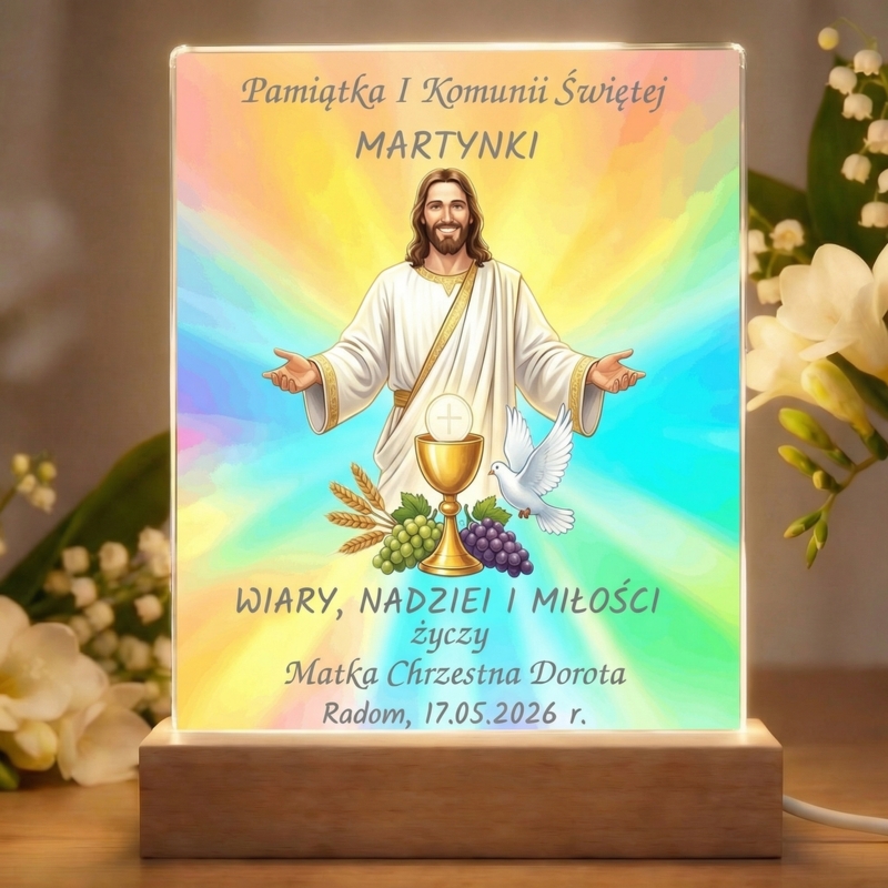 Tabliczka LED na I Komunię z dedykacją i imieniem dziecka