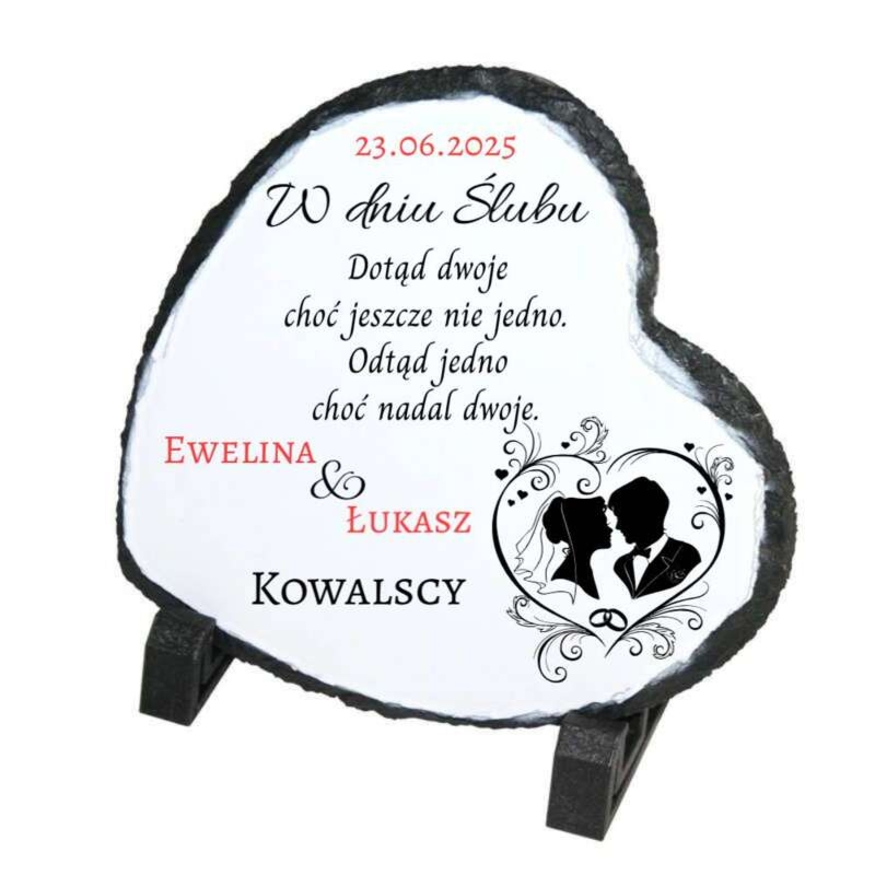 Prezent na ślub – statuetka serce z nadrukiem UV, personalizacja